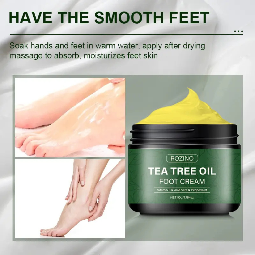 Rozino Tea Tree Oil Foot & Damage Skin Repair Cream | Vitamin E, Aloe Vera & Peppermint | Repairs Cracked Heels, Dry Feet & Rough Skin