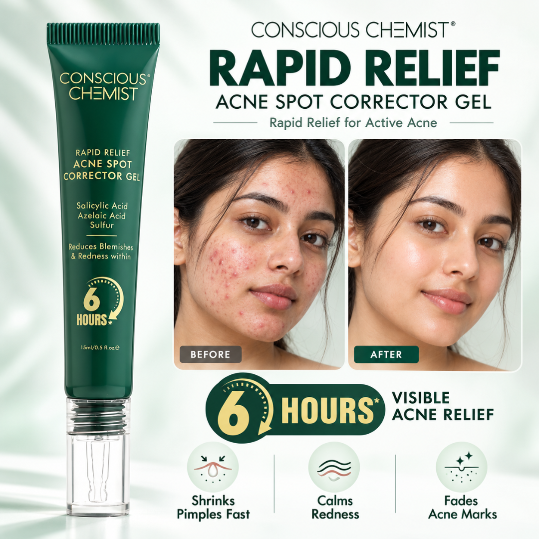 Conscious Chemist Rapid Relief Acne Spot Corrector Gel – Triple-Action Formula with Salicylic Acid & Sulfur, Fades Blemishes & Redness in 6 Hours for Clear Skin