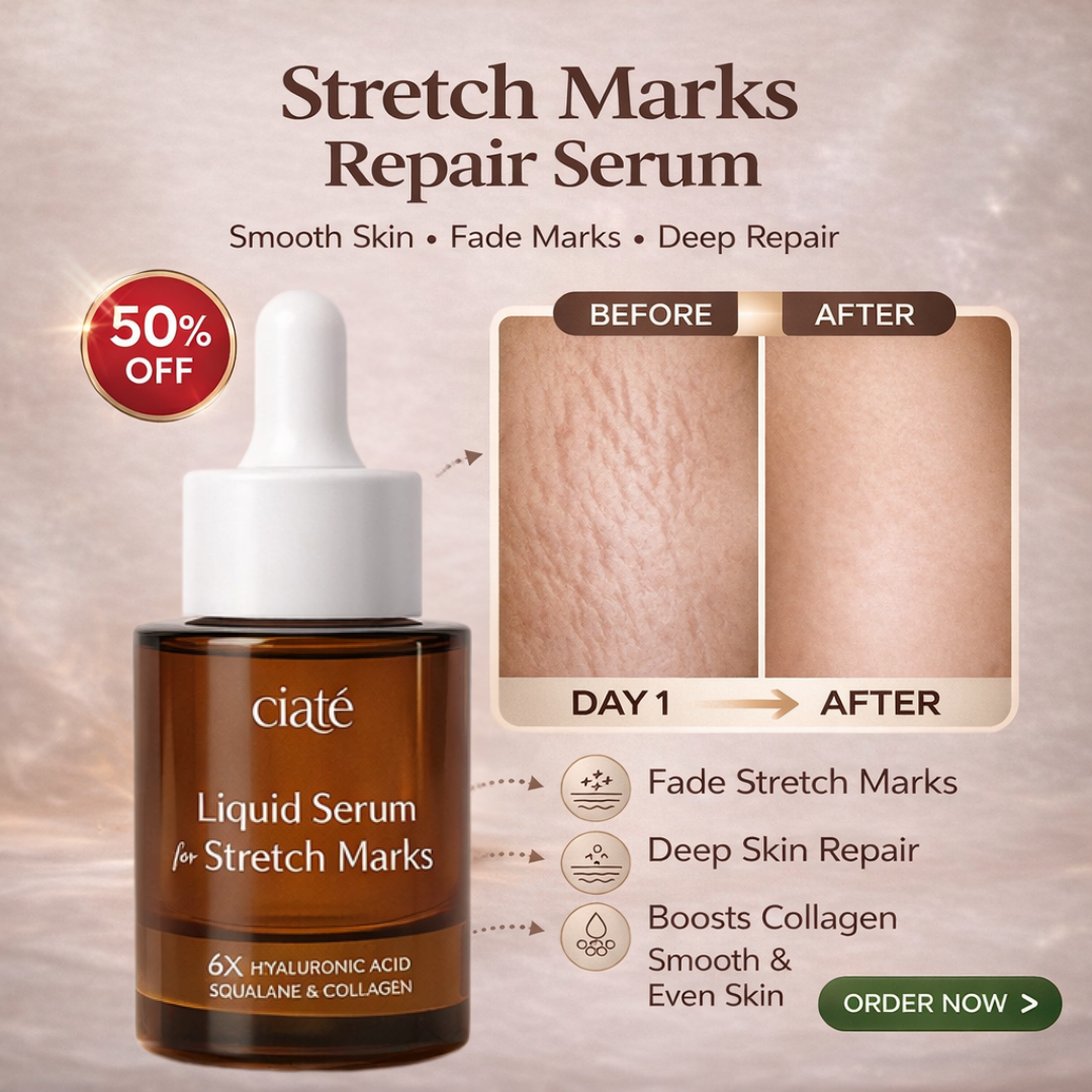Ciara Liquid Serum for Stretch Marks | 6X Hyaluronic Acid + Squalane + Collagen | Fades Stretch Marks, Boosts Elasticity & Deep Skin Repair