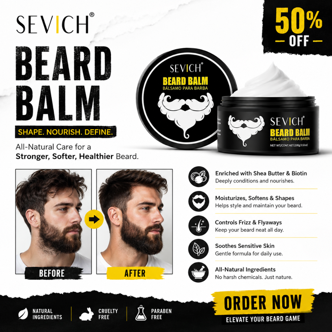 SEVICH Beard Balm – Nourish, Shape & Soften – With Shea Butter & Biotin – Controls Frizz & Flyaways – Soothes Sensitive Skin – All-Natural, Cruelty-Free, Paraben-Free