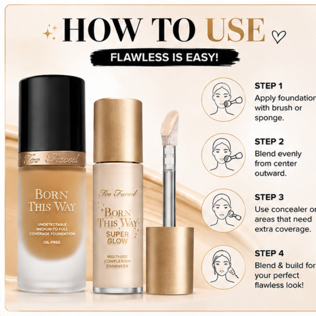 Too Faced Born This Way Foundation + Concealer Duo – The Perfect Duo – Smooth, Bright & Flawless – Medium to Full Coverage, Natural Finish – Hydrating, Oil-Free