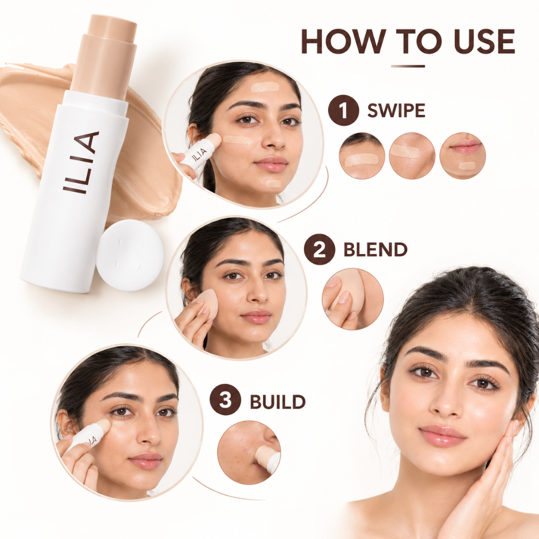 ILIA 2-in-1 Foundation + Concealer Stick – Full Coverage, Buildable Formula for Dark Circles, Acne Marks & Hyperpigmentation (Smooth, Natural-Looking Finish)