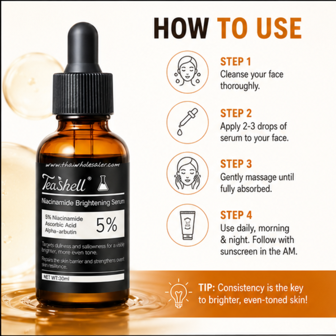 Teashell Niacinamide Brightening Serum – Targets Melasma, Dark Spots & Freckles – Brightens & Evens Skin Tone, Improves Texture & Radiance – For All Skin Types