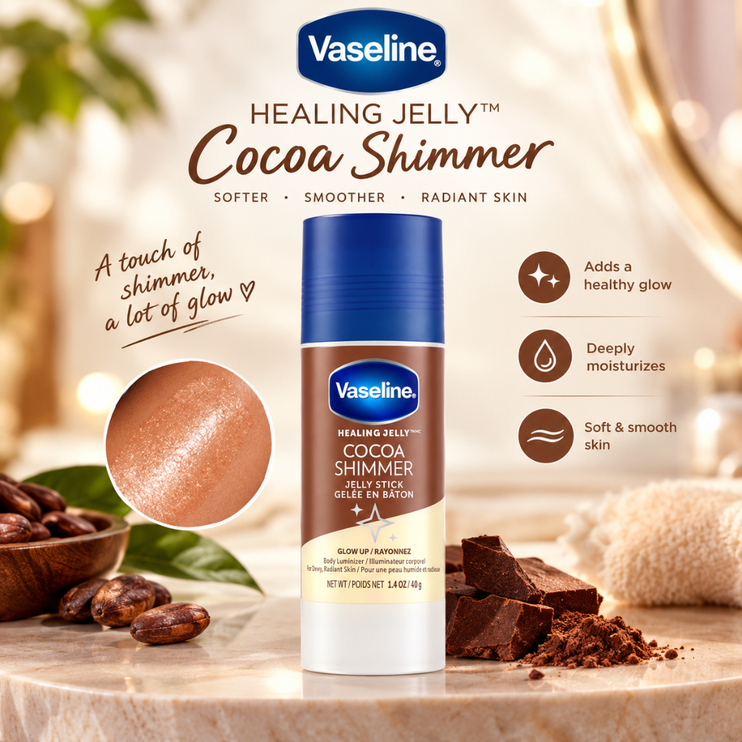 Vaseline Healing Jelly Cocoa Shimmer Jelly Stick – Deeply Hydrating Body Luminizer – Instant Dewy Glow with Cocoa Butter