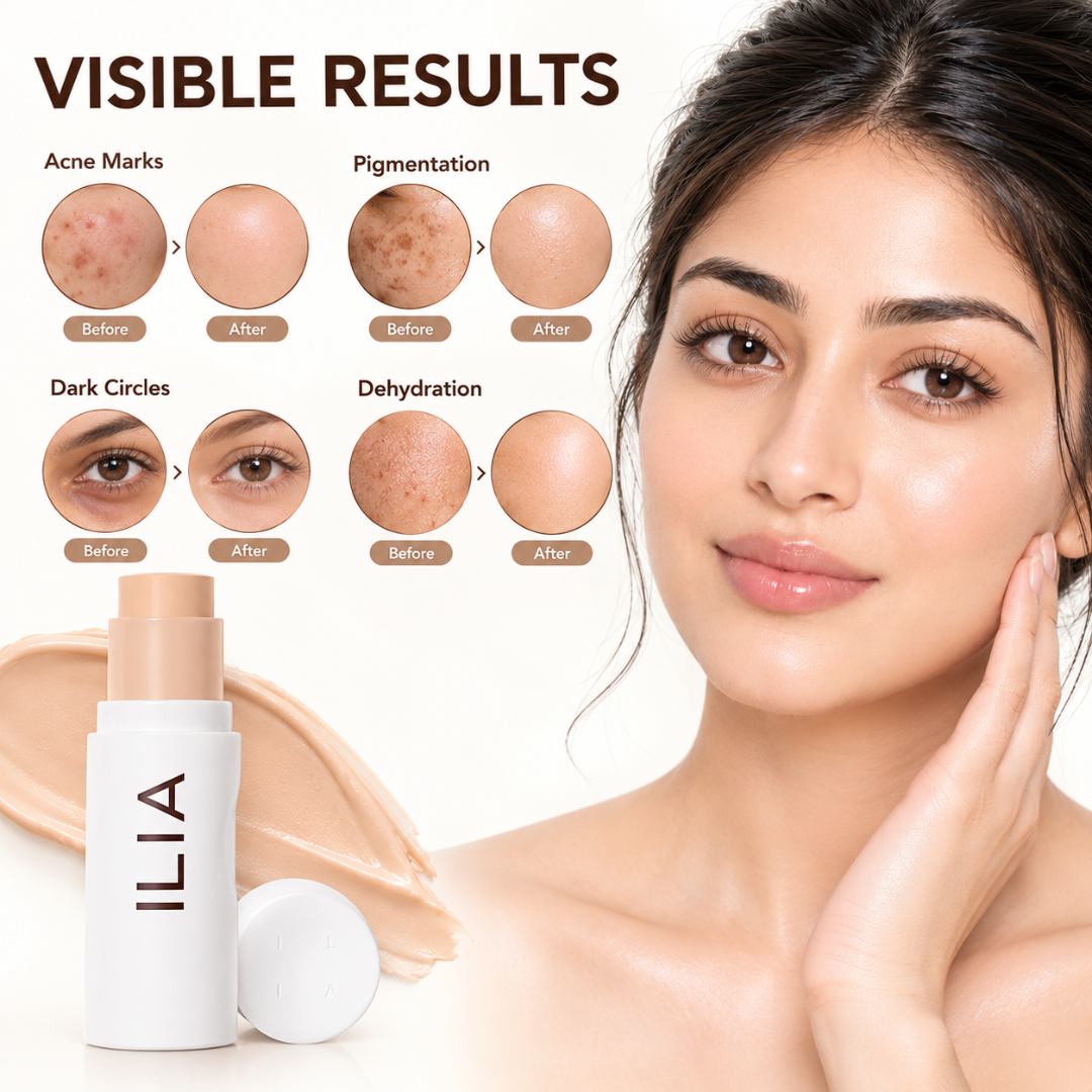 ILIA 2-in-1 Foundation + Concealer Stick – Full Coverage, Buildable Formula for Dark Circles, Acne Marks & Hyperpigmentation (Smooth, Natural-Looking Finish)