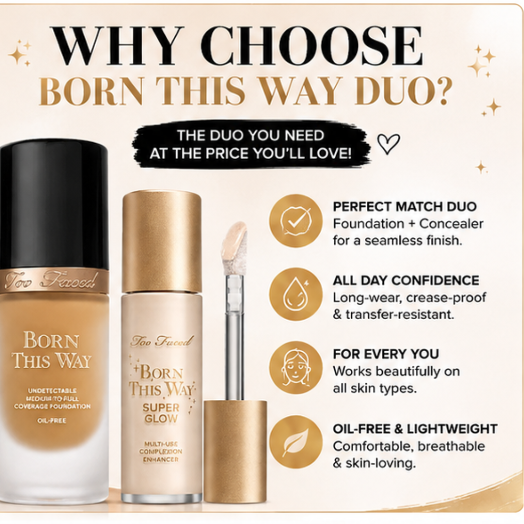 Too Faced Born This Way Foundation + Concealer Duo – The Perfect Duo – Smooth, Bright & Flawless – Medium to Full Coverage, Natural Finish – Hydrating, Oil-Free