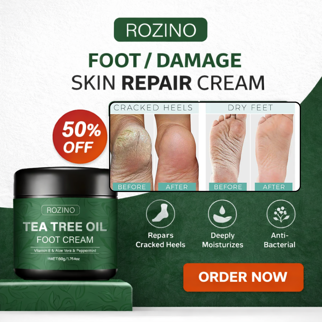 Rozino Tea Tree Oil Foot & Damage Skin Repair Cream | Vitamin E, Aloe Vera & Peppermint | Repairs Cracked Heels, Dry Feet & Rough Skin