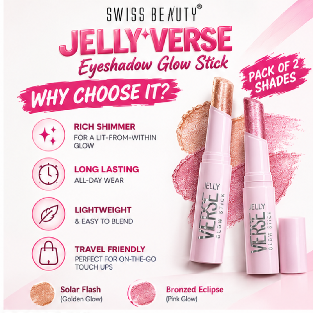 Jelly Glitter Multifunctional Stick (Pack of 2) - Use on Eyes, face & lips as glitter eyes, Highlighter & lip topper - Watery & Cooling finish with tiny glitter