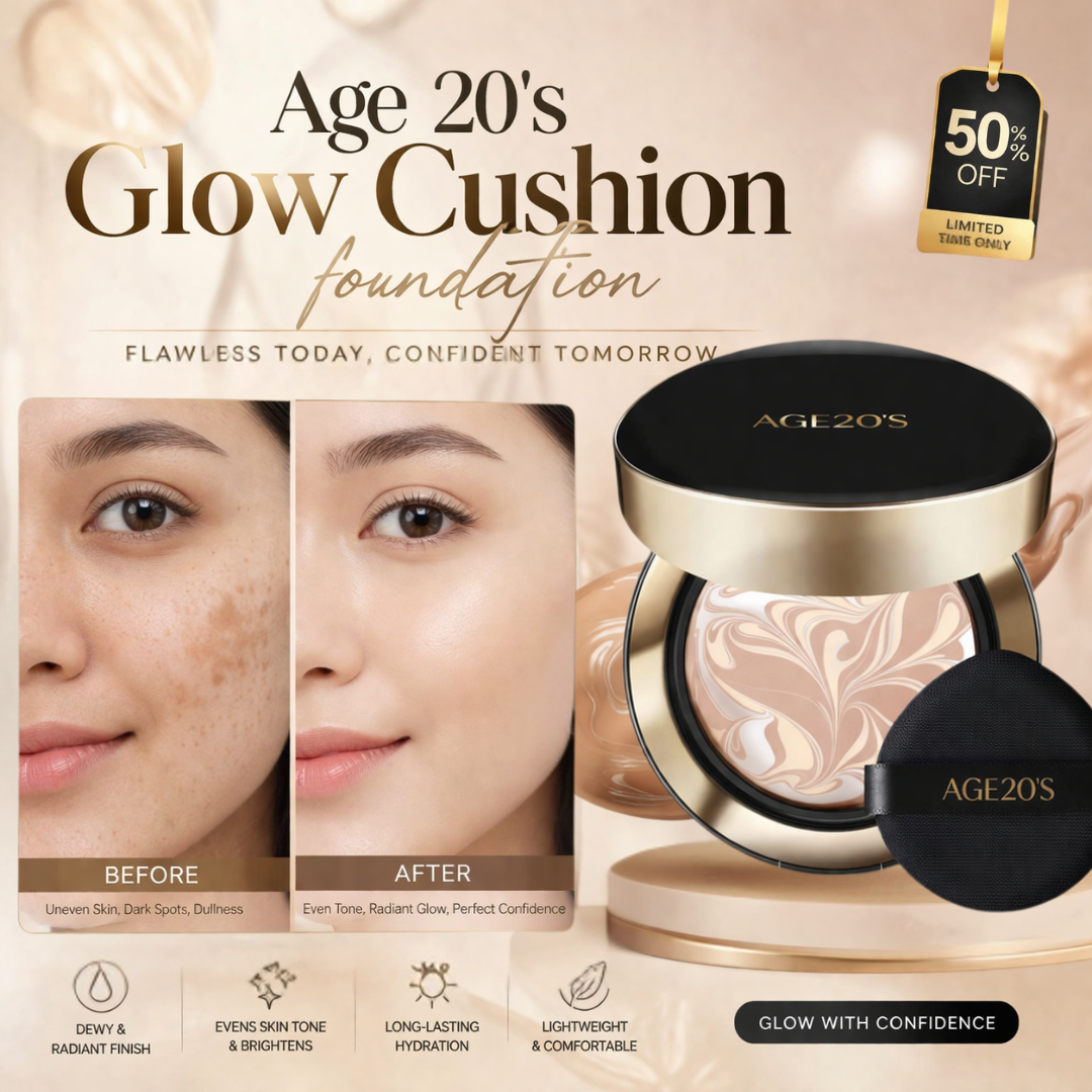 Age 20's Glowy 3 in 1Cushion Foundation - Skin Care + Glow + Tint - 71% Essence & SPF 50+ - Flawless Coverage, Instant Glow & Deep Hydration