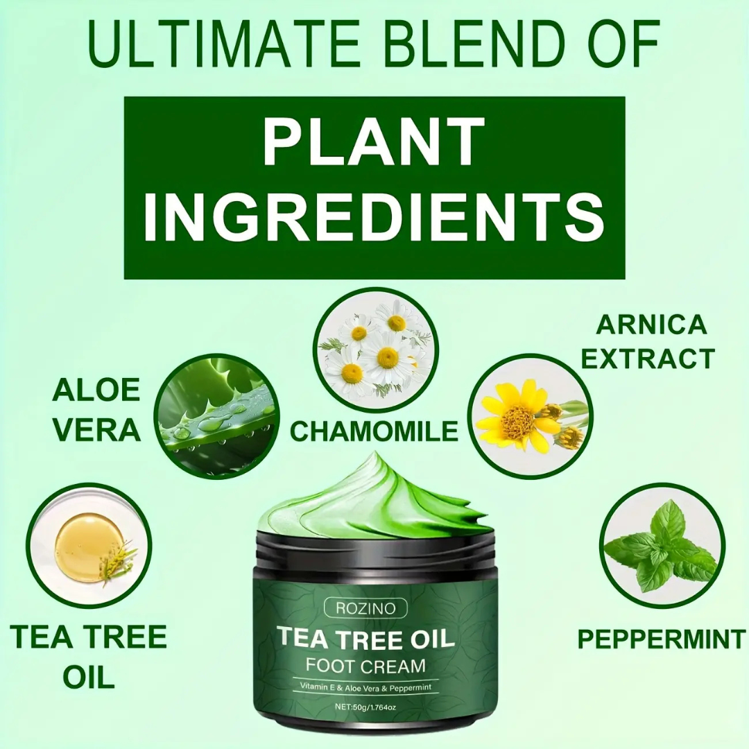 Rozino Tea Tree Oil Foot & Damage Skin Repair Cream | Vitamin E, Aloe Vera & Peppermint | Repairs Cracked Heels, Dry Feet & Rough Skin