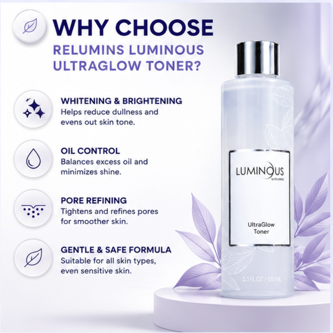 RELUMINS Luminous UltraGlow Toner – 50% OFF – Whitening & Oil Reducing – Brightens Skin Tone, Controls Excess Oil, Refines Pores – Evens Skin Tone, Smooths Texture – Gentle, Refreshing