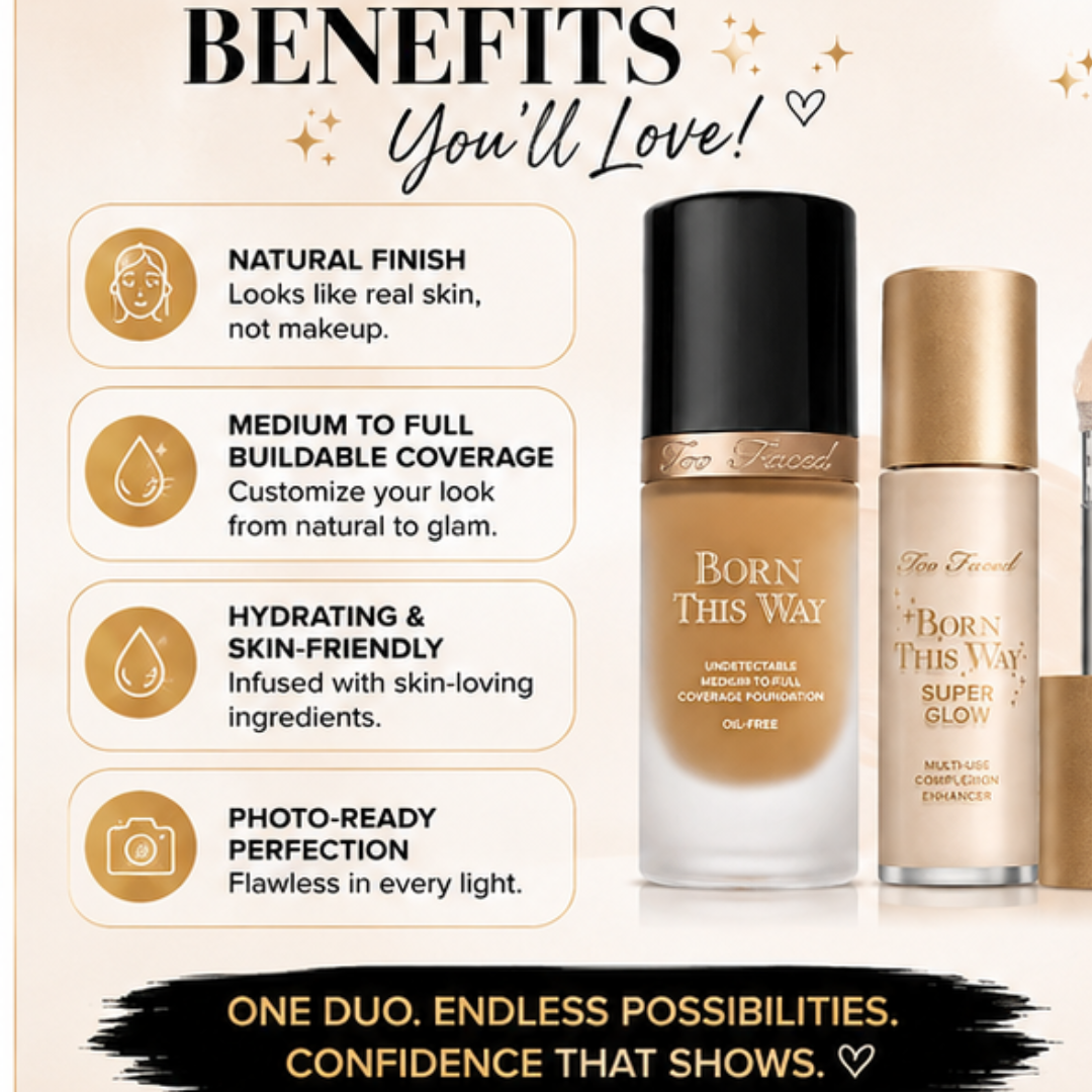 Too Faced Born This Way Foundation + Concealer Duo – The Perfect Duo – Smooth, Bright & Flawless – Medium to Full Coverage, Natural Finish – Hydrating, Oil-Free