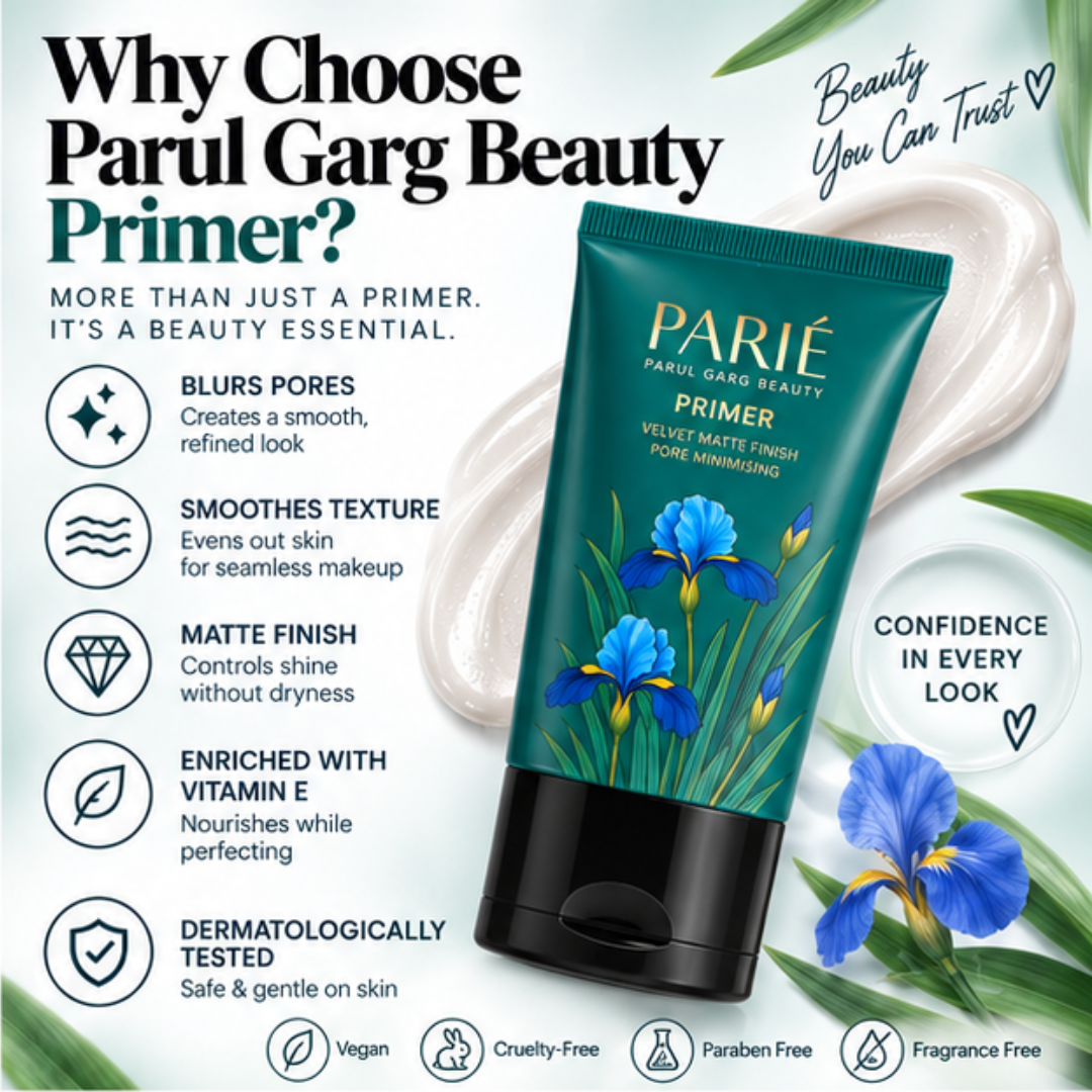 PARIÉ Primer by Parul Garg Beauty – Velvet Matte Finish – Blurs Pores, Smooths Texture & Long-Lasting – Enriched with Vitamin E – Lightweight, Non-Greasy Base for Flawless Makeup