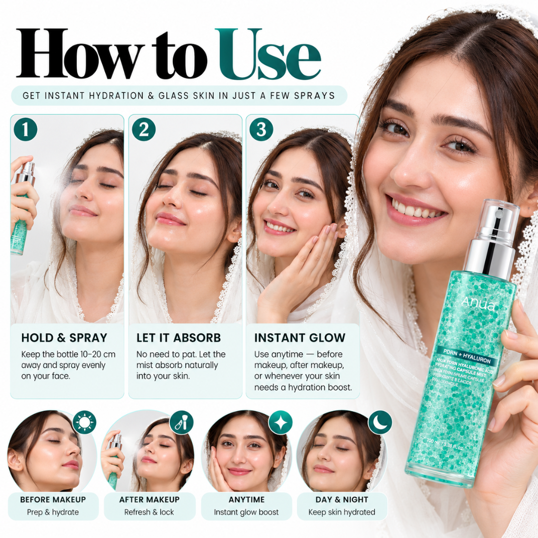 Anua PDRN + Hyaluron Hydrating Capsule Mist – Deep Hydration, Glass Skin Glow & Smooth Makeup Finish (100% Original Quality)