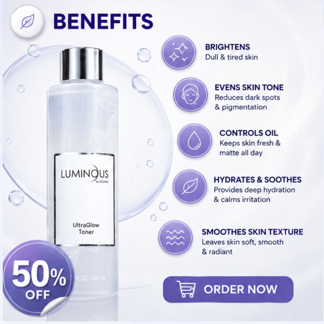 RELUMINS Luminous UltraGlow Toner – 50% OFF – Whitening & Oil Reducing – Brightens Skin Tone, Controls Excess Oil, Refines Pores – Evens Skin Tone, Smooths Texture – Gentle, Refreshing