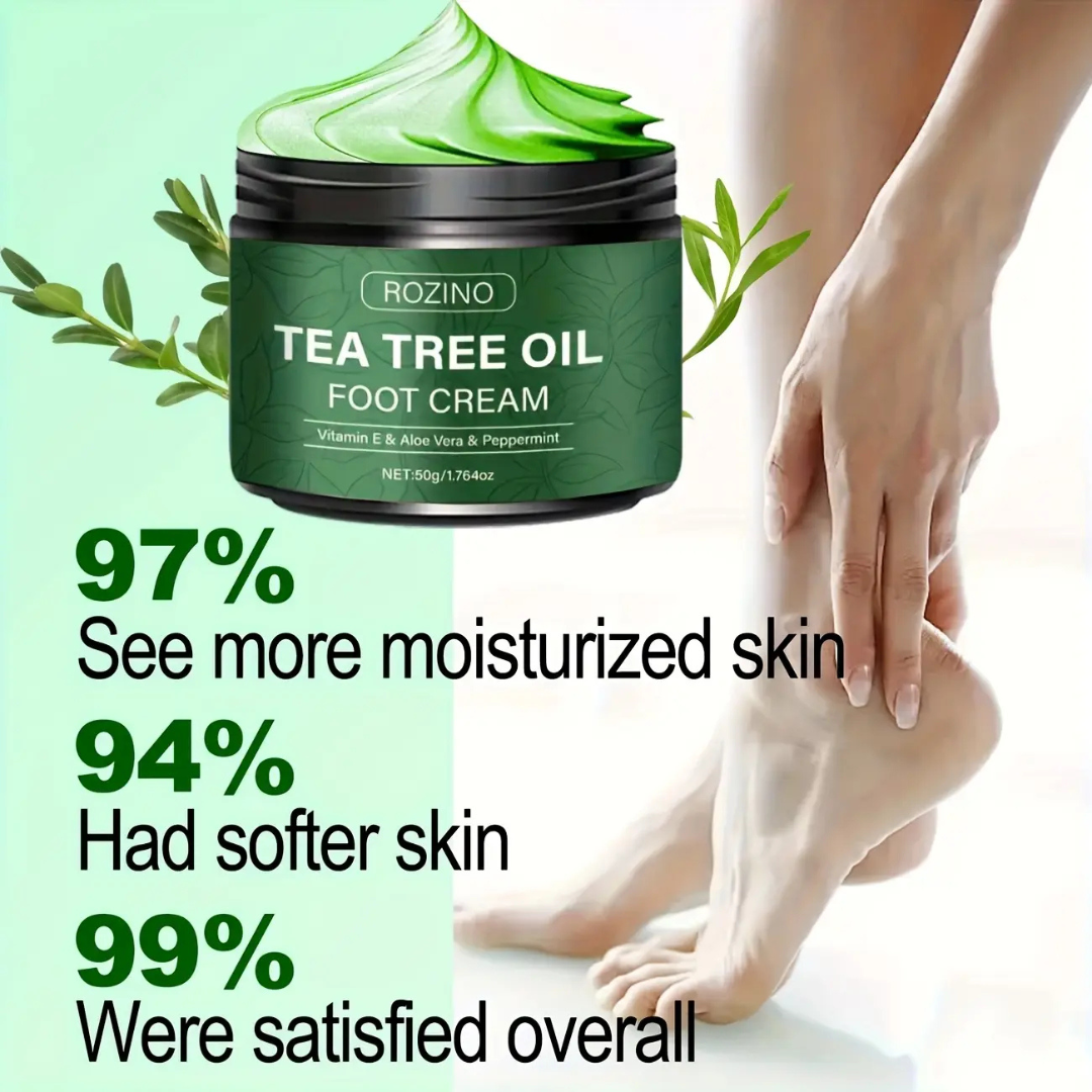 Rozino Tea Tree Oil Foot & Damage Skin Repair Cream | Vitamin E, Aloe Vera & Peppermint | Repairs Cracked Heels, Dry Feet & Rough Skin