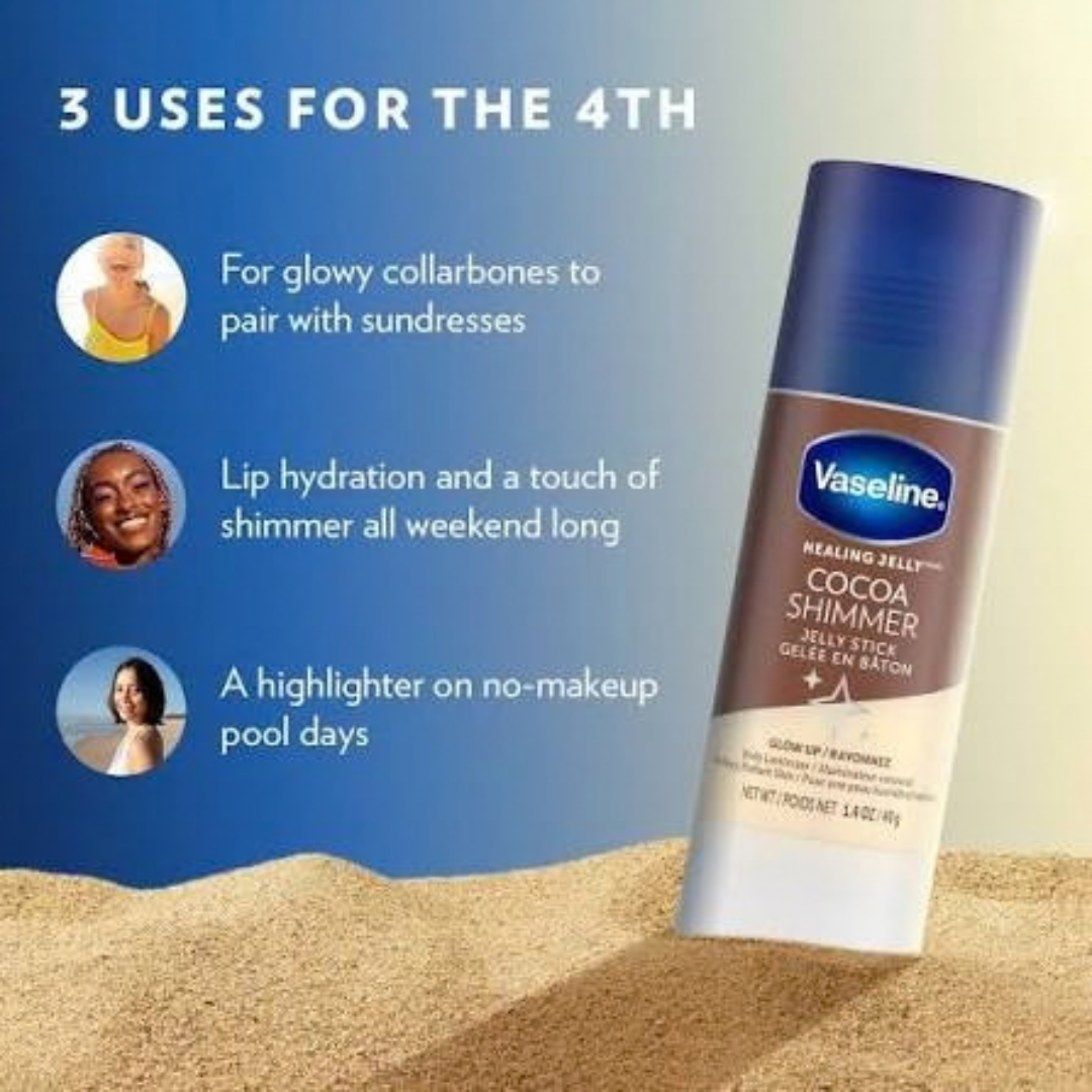 Vaseline Healing Jelly Cocoa Shimmer Jelly Stick – Deeply Hydrating Body Luminizer – Instant Dewy Glow with Cocoa Butter