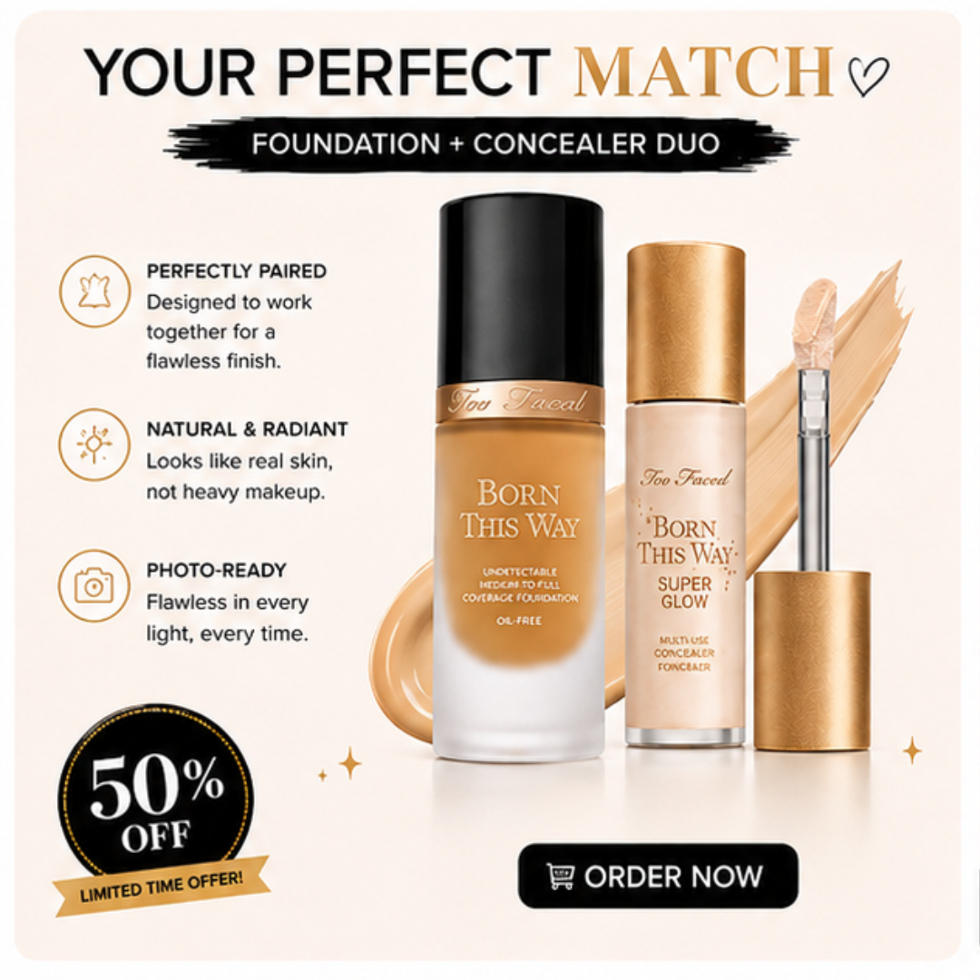 Too Faced Born This Way Foundation + Concealer Duo – The Perfect Duo – Smooth, Bright & Flawless – Medium to Full Coverage, Natural Finish – Hydrating, Oil-Free