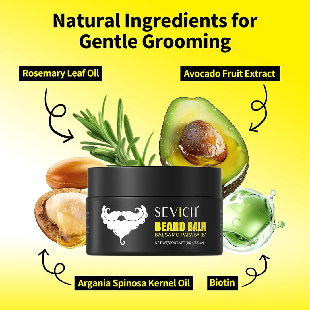 SEVICH Beard Balm – Nourish, Shape & Soften – With Shea Butter & Biotin – Controls Frizz & Flyaways – Soothes Sensitive Skin – All-Natural, Cruelty-Free, Paraben-Free