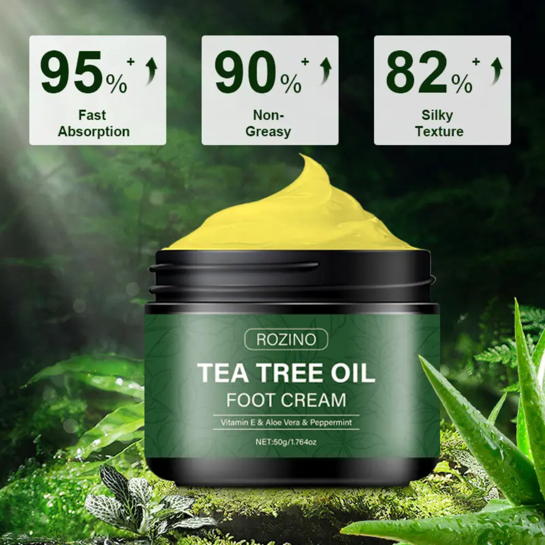 Rozino Tea Tree Oil Foot & Damage Skin Repair Cream | Vitamin E, Aloe Vera & Peppermint | Repairs Cracked Heels, Dry Feet & Rough Skin