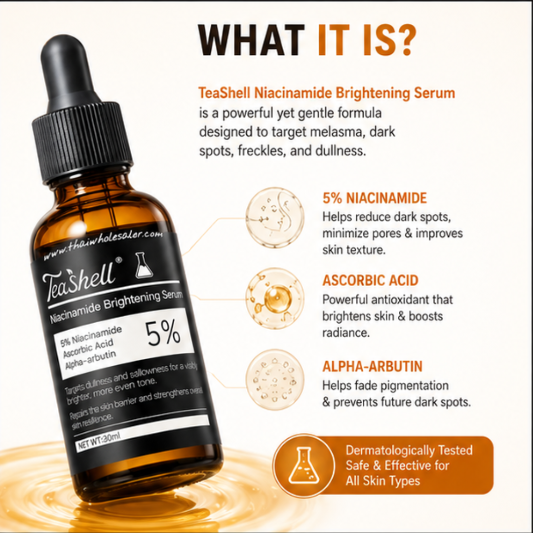 Teashell Niacinamide Brightening Serum – Targets Melasma, Dark Spots & Freckles – Brightens & Evens Skin Tone, Improves Texture & Radiance – For All Skin Types